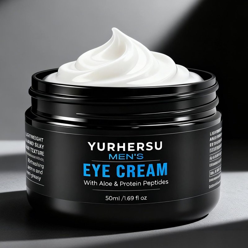 YURHERSU Moisturizing Men's Eye Repair Cream with Aloe & Protein Peptides, Hydrating Under Eye Cream to Reduce Puffiness, Dark Circles, Crows Feet and Bags, Daily Skin Care Treatment Cream, 1.69 oz