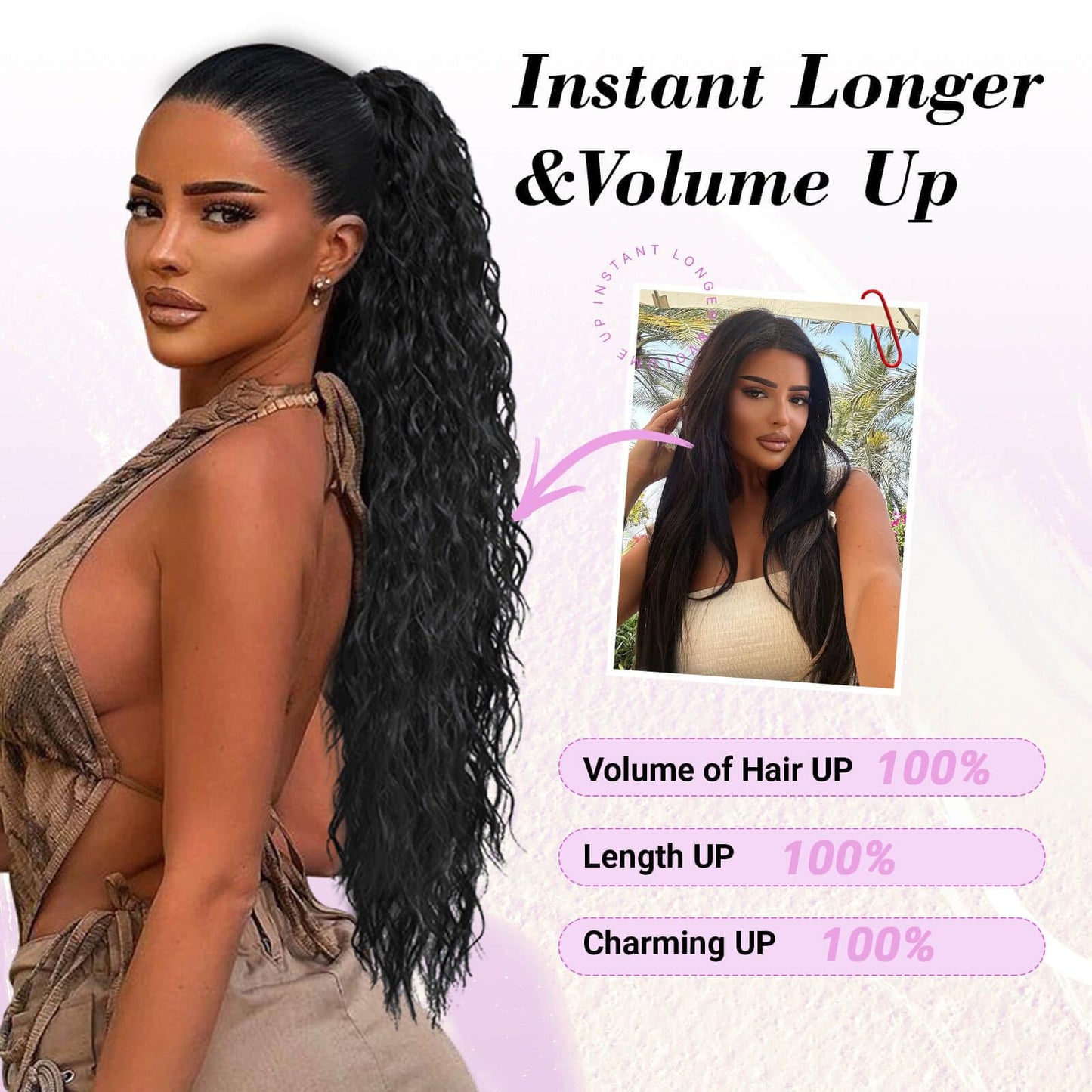 MARJORIE Ponytail Extension,Long Curly Wavy Claw Clip Ponytail Extension 30inch Pony Tails Hair Extensions Black Brown Fake Ponytail Fluffy Natural Clip in Ponytail Hairpiece for Women