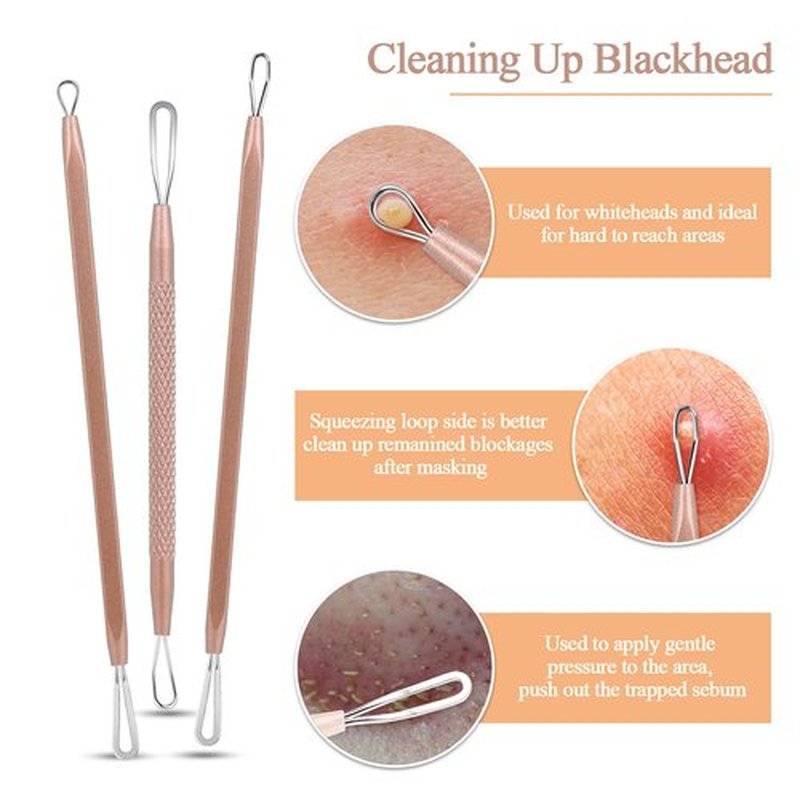 Pimple Popper Tool Kit, MENOLY 10 Pcs Blackhead Remover Comedone Extractor Acne Removal Kit for Blemish, Whitehead Popping,Zit Removing for Nose Face Tools with a Leather Bag (Rose Gold)