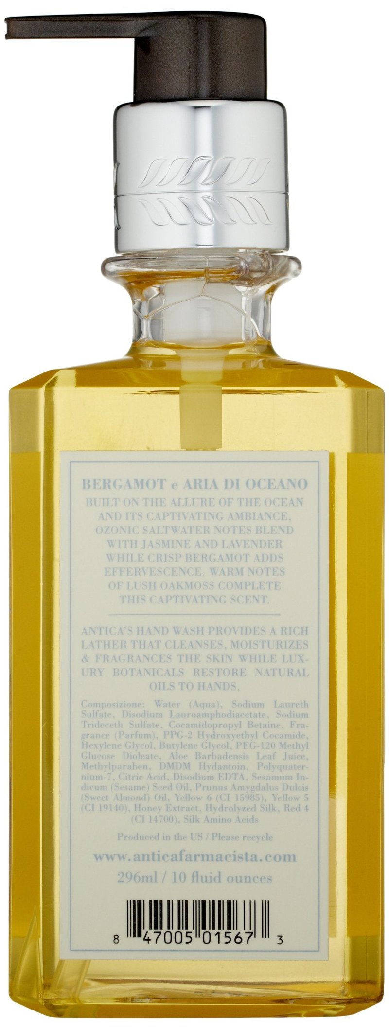Antica Farmacista Hand & Body Wash - Luxury Nourishing & Hydrating Hand Cleansing Wash - Bath & Body Gift - Bergamot & Ocean Aria, 10 fl oz