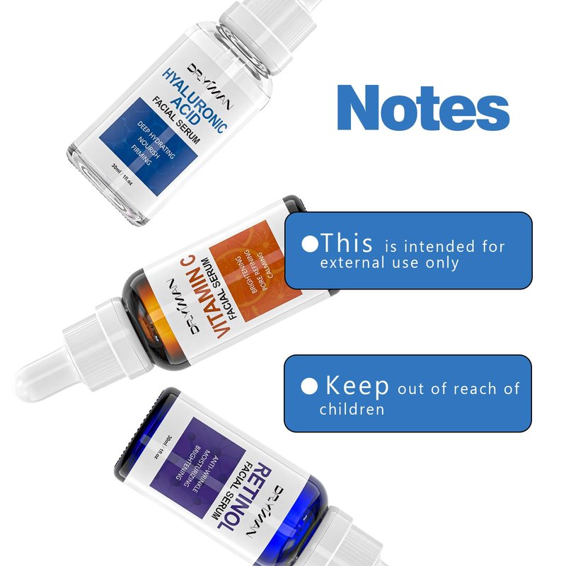 Anti-Aging Facial Serum Set - Vitamin C, Retinol & Hyaluronic Acid Serum Set for Skin Radiance and Moisture, 1 Fl Oz (Pack of 3)