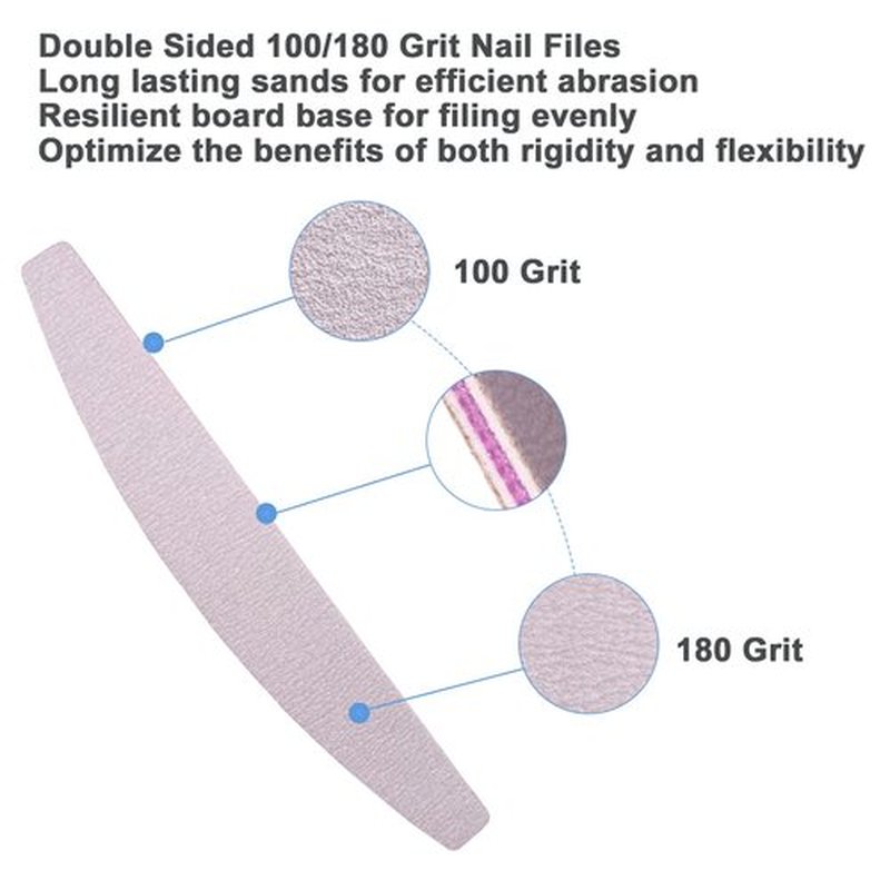 Nail Files (50 Pcs), 100/180 Grit Nail File Emery Board Bulk for Acrylic Nails and Natural Nails, Limas para Unas Acrilicas Profesional Pack Filers for Gel Nail Double Sided Manicure Curved Gray