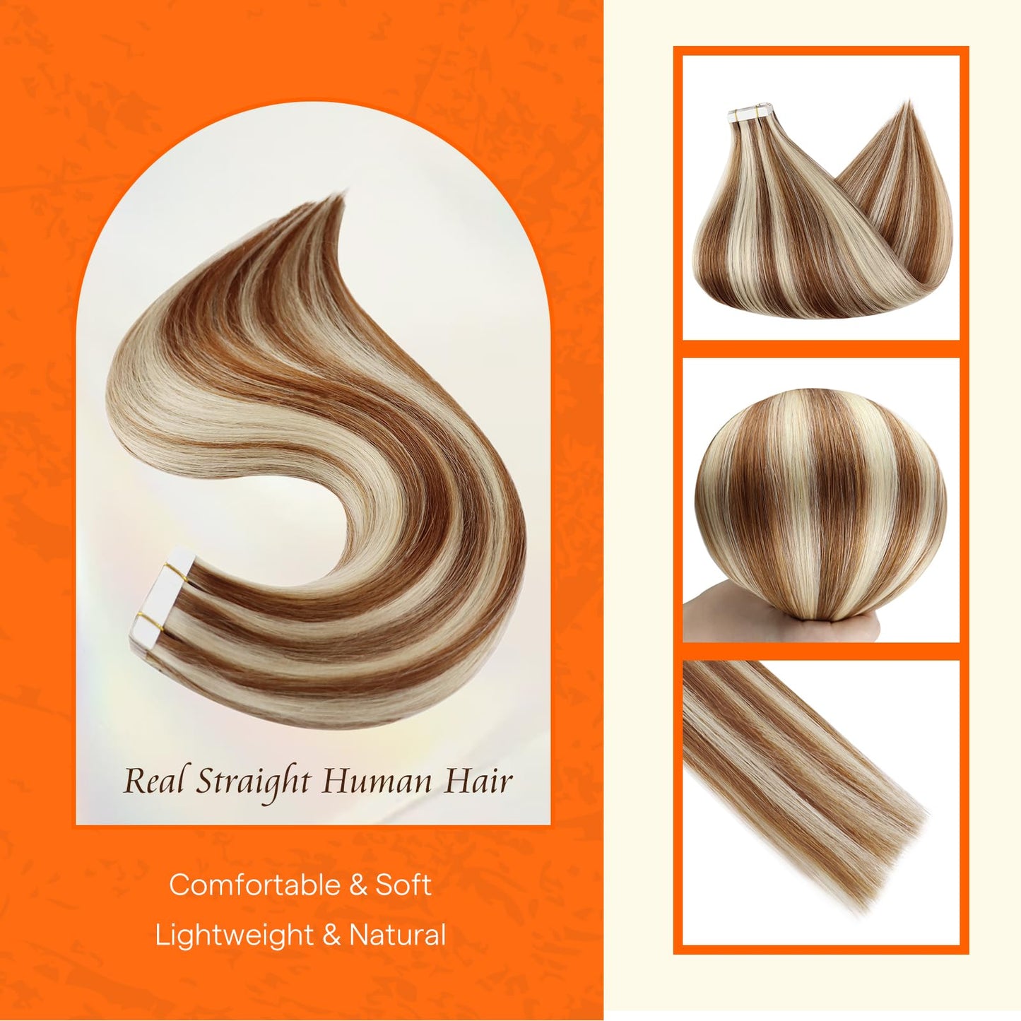 Full Shine Hair Extensions Tape in 12 Inch Tape in Extensions Real Human Hair for Women Color 330 Auburn Highlight 800 Blonde Double Sided Tape in Remy Natural Hair Extensions 20PCS 30grams