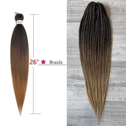 Newluyang Ombre Braiding Hair Pre Stretched,Color Blend Synthetic Fiber Easy Braid Hair Extensions,26inch 6packs Yaki Texture Crochet Hair Braids(Black-Brown-Light Brown)