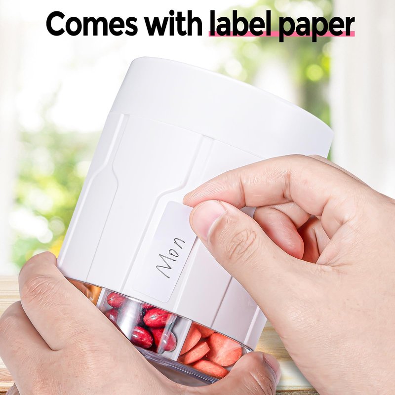 Betife Extra Large Supplement Organizer,Weekly Pill Organizer Bottle, Daily Pill Dispenser with 7 Large Compartments, Organizer to Hold 7 Day Vitamin Medication,21 Labels and a Cleaning Brush(White)