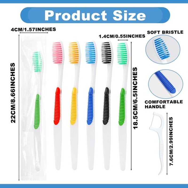 HAIFOTRVA 100Packs Disposable Toothbrushes with Floss,Single Use Individually Wrapped Disposable Travel Toothbrushes and Dental Floss Kit Bulk for Homeless,Airbnb,Dentist,Hotel(5 Colors)