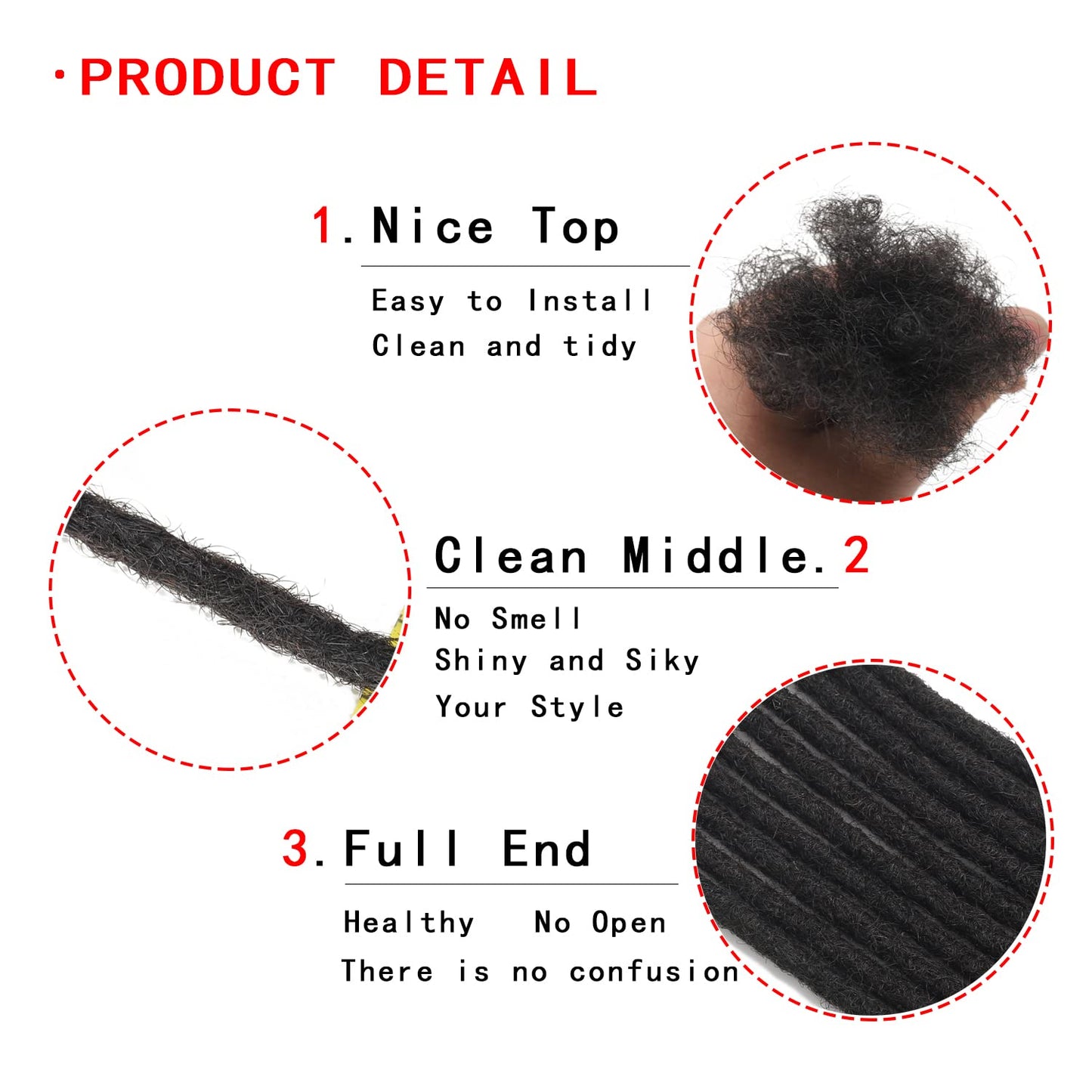 Dreadlock Extensions Human Hair 10-100 Strands 100% Human Hair for Man/Women/Kids Full Handmade Permanent Loc Extensions Can Be Dyed Bleached Curled (0.6cm Thickness 4 Inch 60 Strands, 1B)