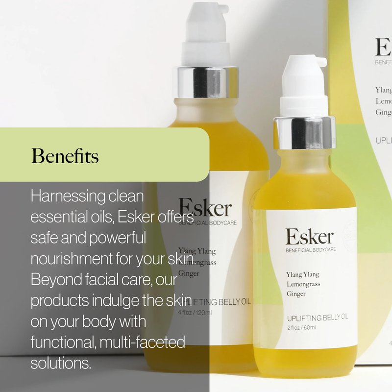 ESKER Natural Uplifting Belly Oil | (4.0oz) | Plant-Based Formulated with Antioxidants Promoting Deep Hydration and Cell Regeneration | Skin Stays Nourished and Resilient During Pregnancy