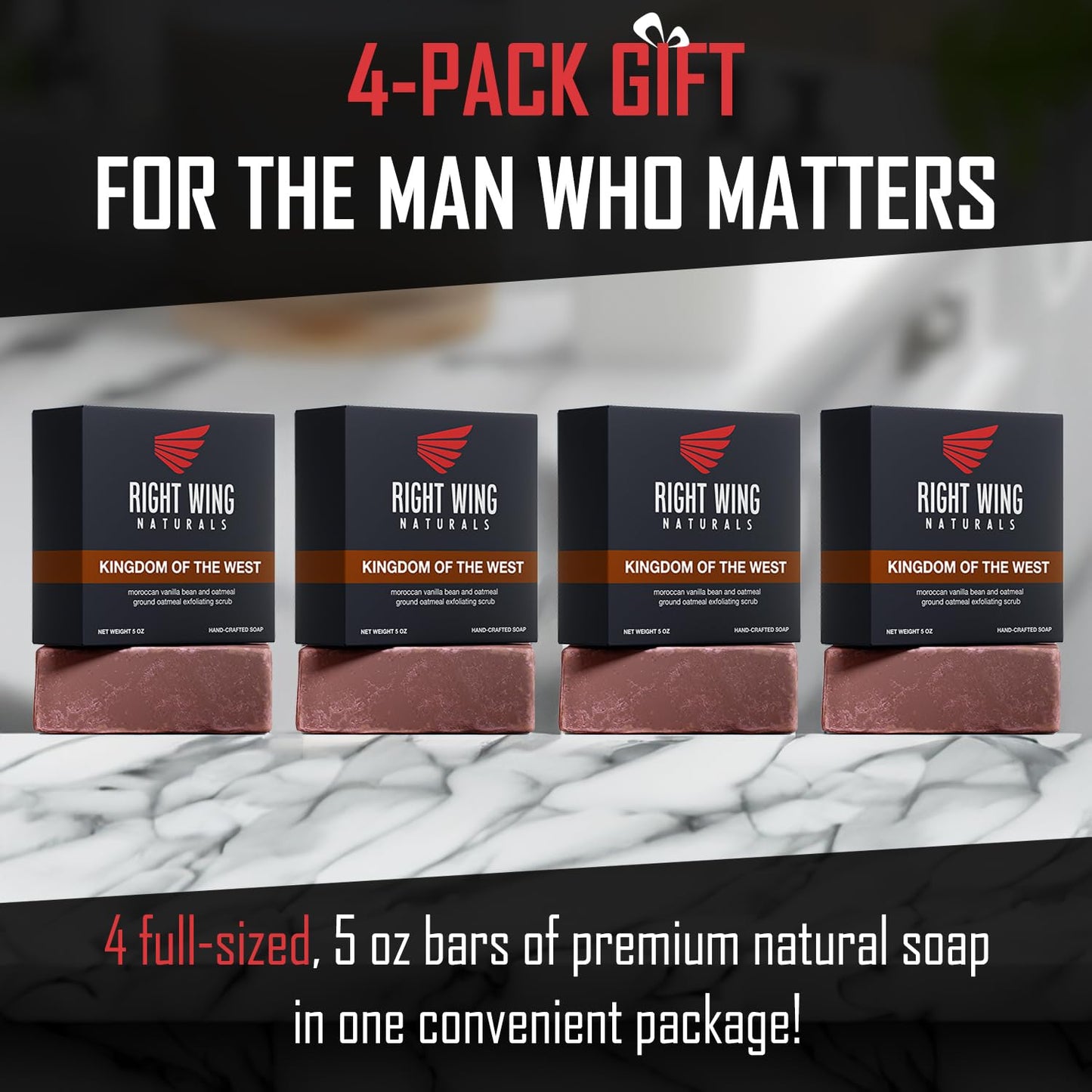 Right Wing Naturals Bar Soap Gift Set for Men | Handcrafted Cold-Pressed | Handmade Organic Soap for Men | Most Popular Flavors | Natural Scented Men’s Bar Soap| Pack of 4 Bars
