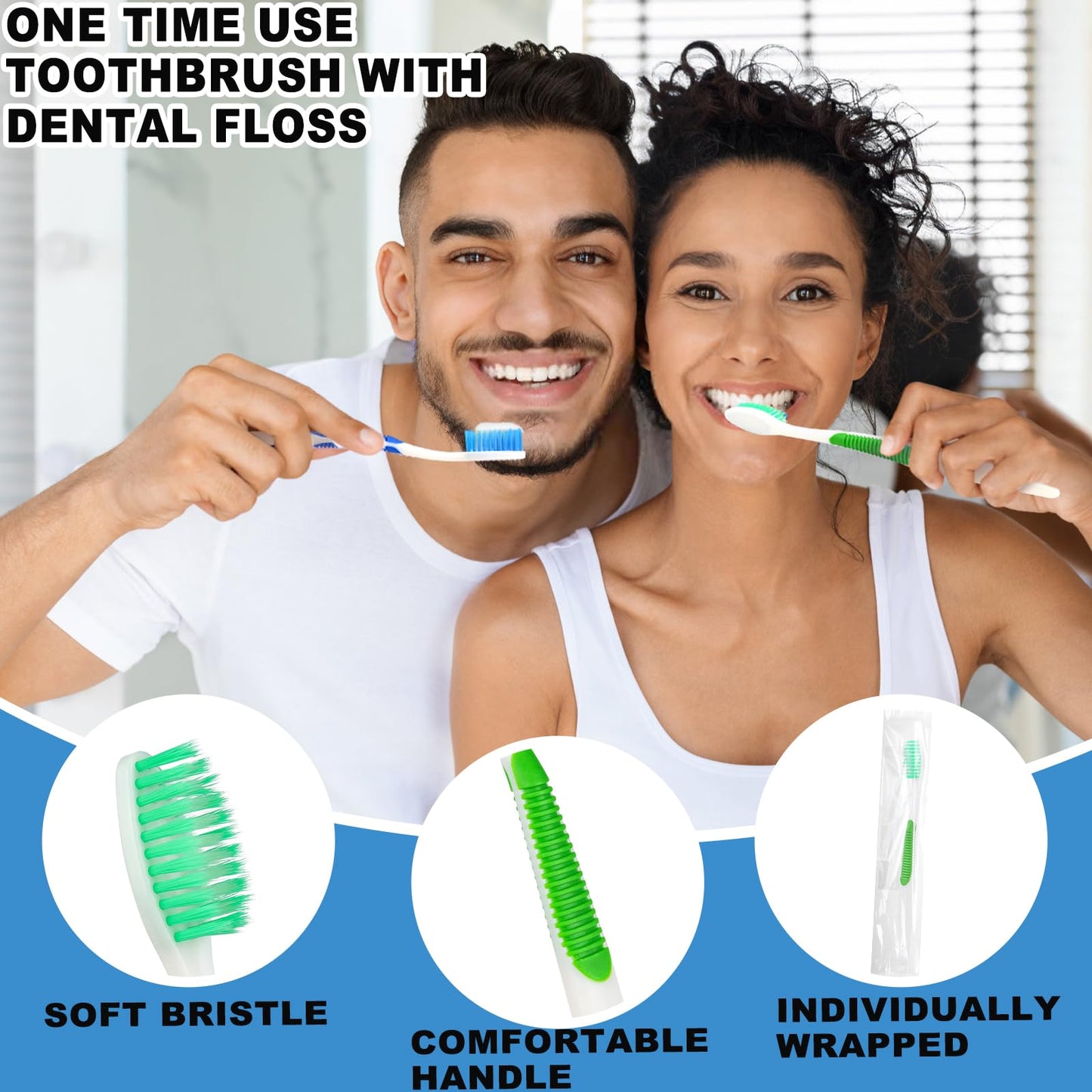 HAIFOTRVA 30Packs Disposable Toothbrushes with Floss,Single Use Individually Wrapped Disposable Travel Toothbrushes and Dental Floss Kit Bulk for Homeless,Airbnb,Dentist,Hotel(5 Colors)