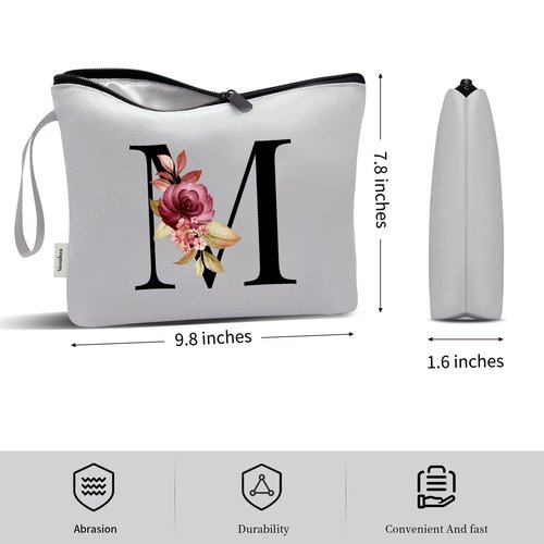 Vavabox A-Z Personalized Makeup Bag,Birthday Gifts for Women Mom,Gifts for Best Friend,Bride Bridesmaid Cosmetic bag (M, Grey)