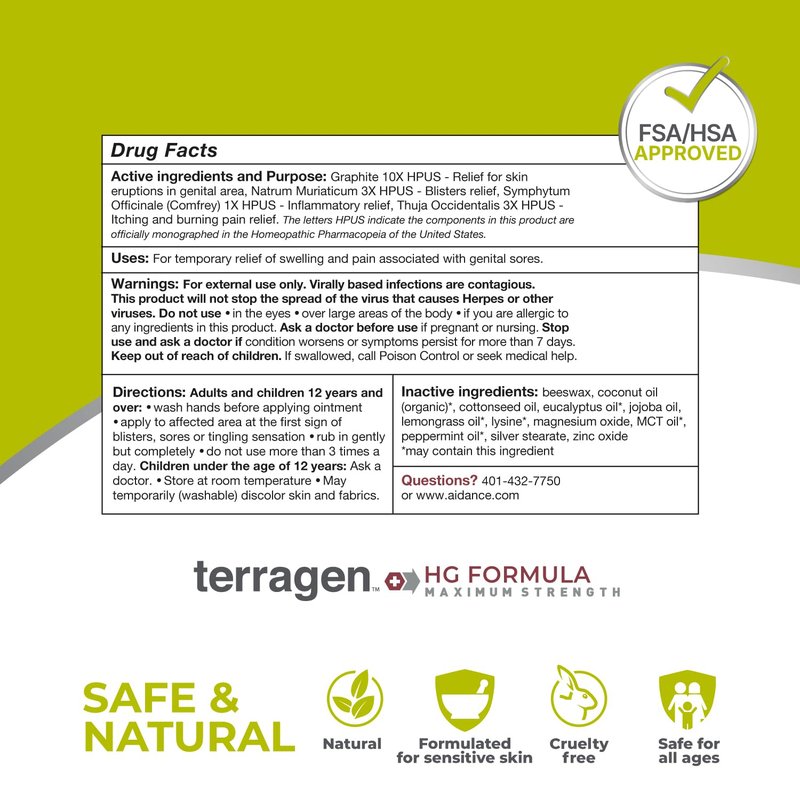 Terragen HG Max Genital Sores Treatment Cream for Men & Women, Fast Outbreak Support, Soothes Genital Sores Symptoms, Itching, Burning, Tingling, with Natural Ingredients (14g)
