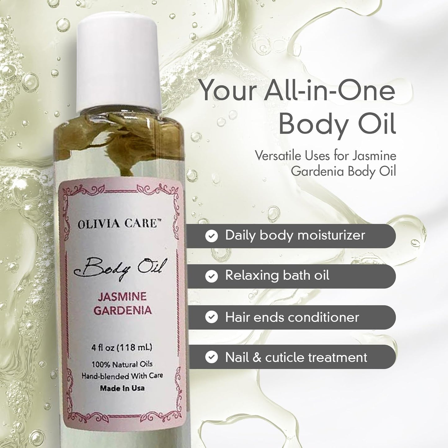 Olivia Care 3 Pack Body Oils: Apricot Fig, French Rose, Jasmine Gardenia - Natural Perfume Oils For Women & After Bath Oils Body Moisturizers, Rich in Vitamin E, K, & Omega (3 Scents)