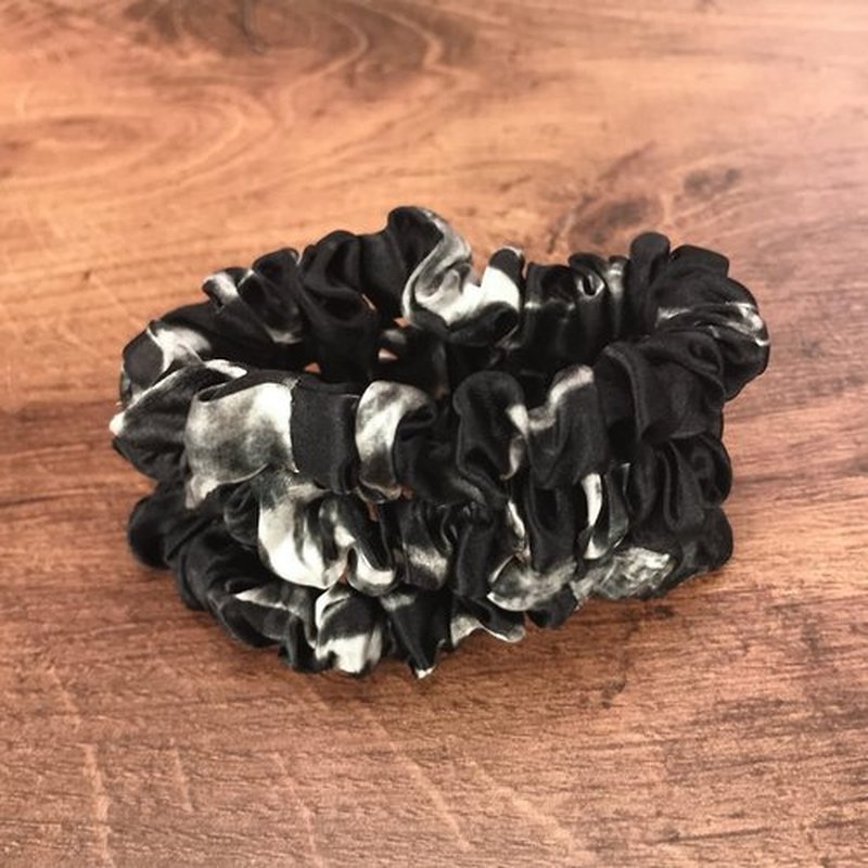 Celestial Silk Mulberry Silk Scrunchies for Hair (Small, Black Marble)