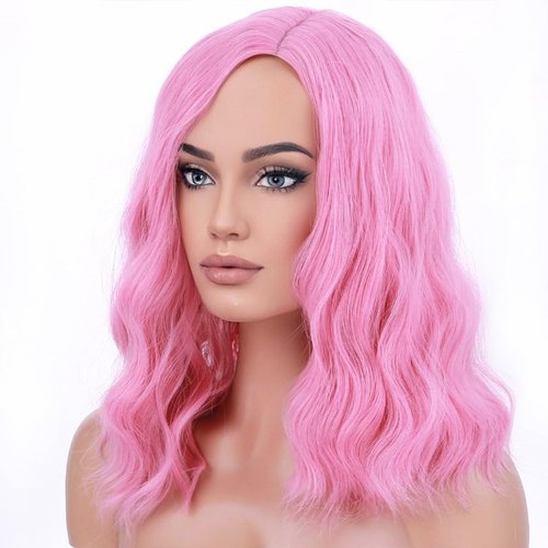 BERON Pink Wig for Women Girls Short Curly Bob Wavy Wig Body Wave 14‘’ Heat Resistant Synthetic Halloween Cosplay Daily Party Wigs