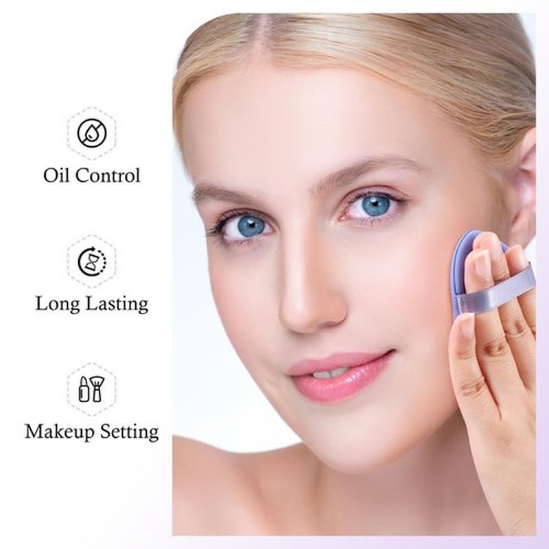 Boobeen Oil Control Face Powder, Jelly Pressed Powder Face Makeup Setting Powder, Lavender Matte Powder for Silky Blurring Oil Control Long-Lasting Makeup, With Powder Puff