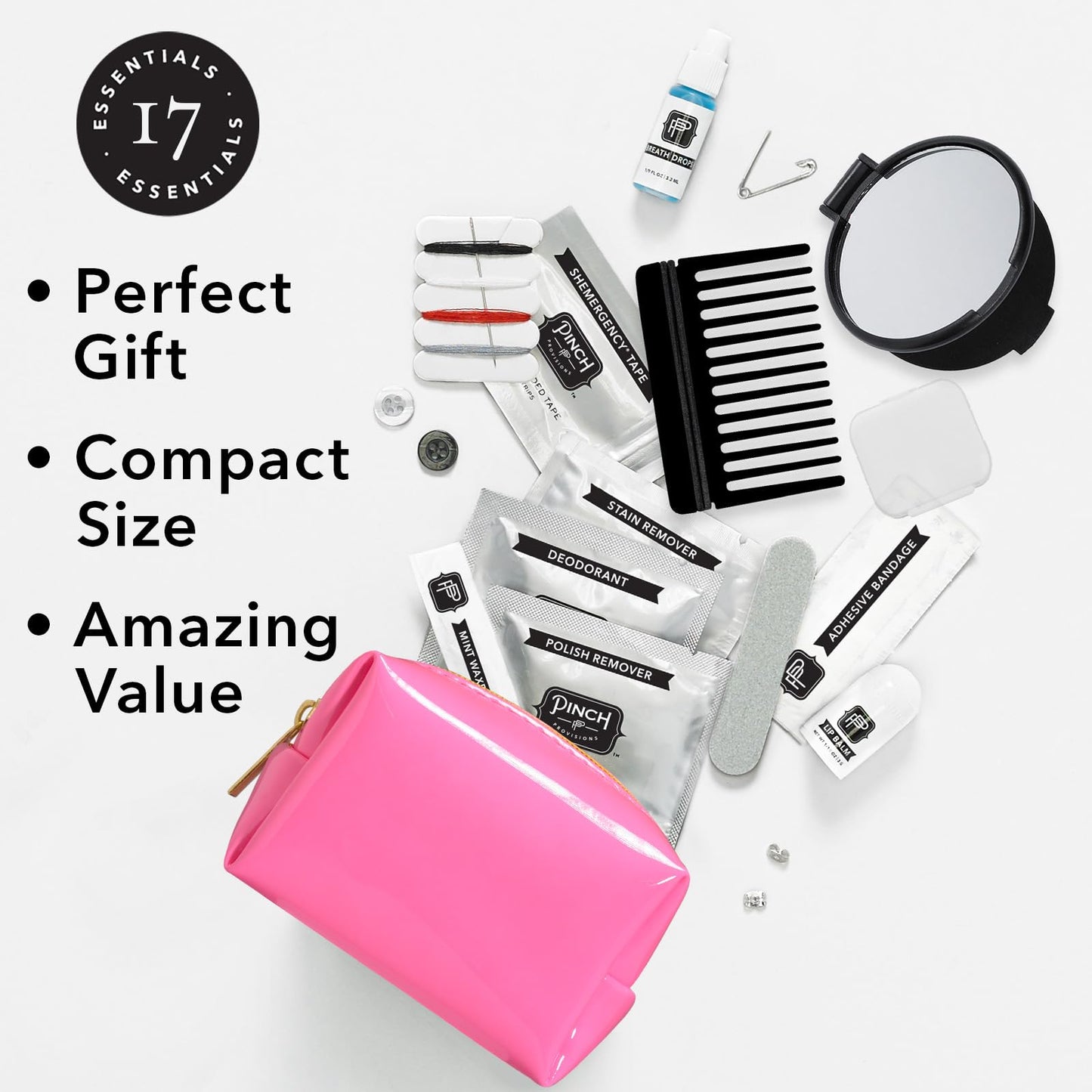 Pinch Provisions Good Luck Minimergency Kit, Includes 17 Travel-Sized Cosmetic Essentials, Convenient for Purses, Emergency Beauty Accessories, Gifts for Holiday’s & Birthday’s, Wishbone