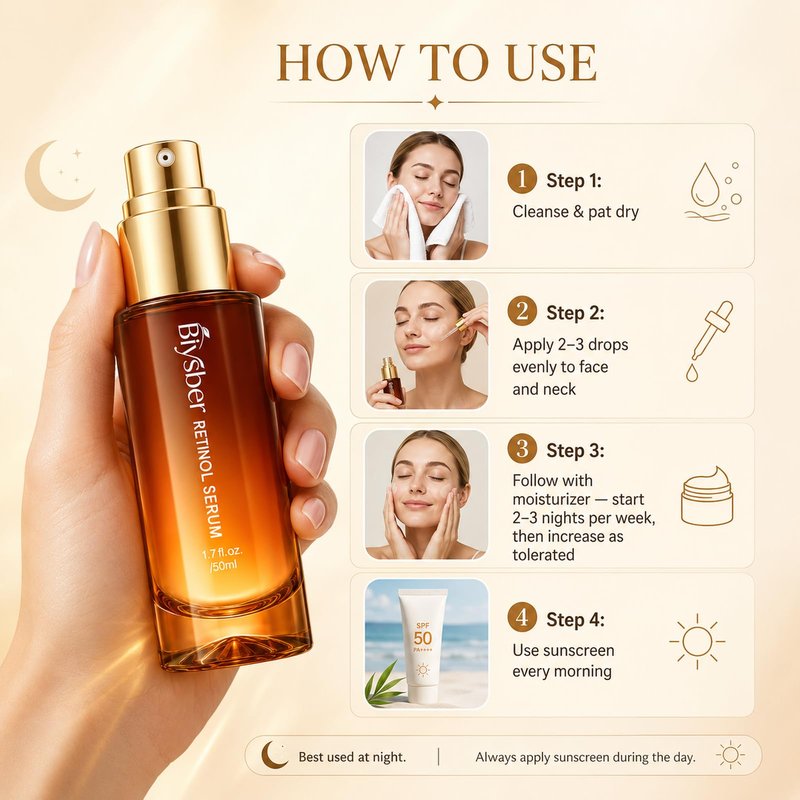 BIYSBER Retinol Collagen Serum for Face: Anti Aging & Anti Wrinkle Repair Peptide Serum - Day/Night Facial Firming Neck Plump Skin Care for Women/Men (1.69 Fl Oz)