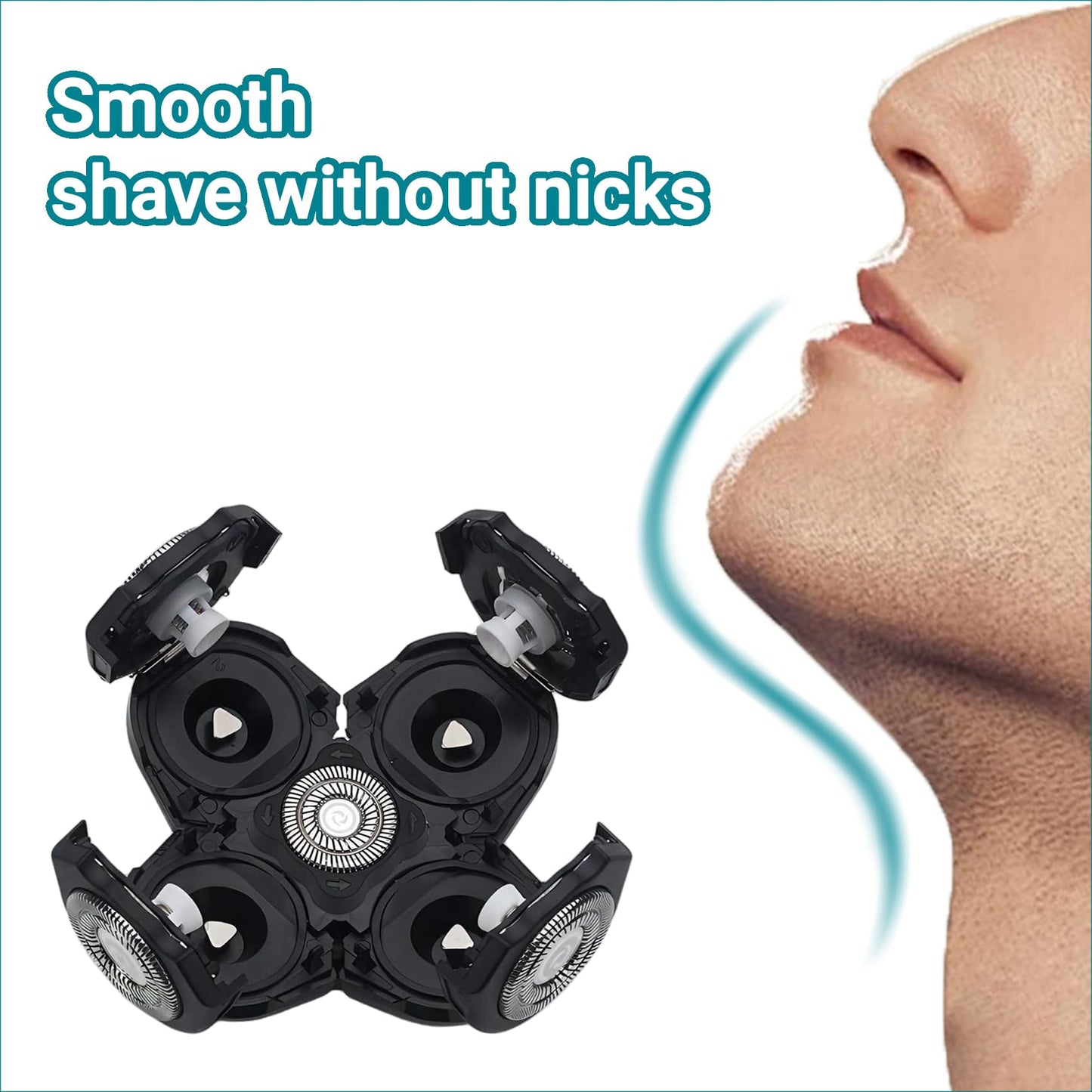 Men 5 Blade Rotary Razor 5D Replacement Head, Alternate Floating Washable Electric Shavers Trimmer Electric Shaving Head (Black-2Pcs)