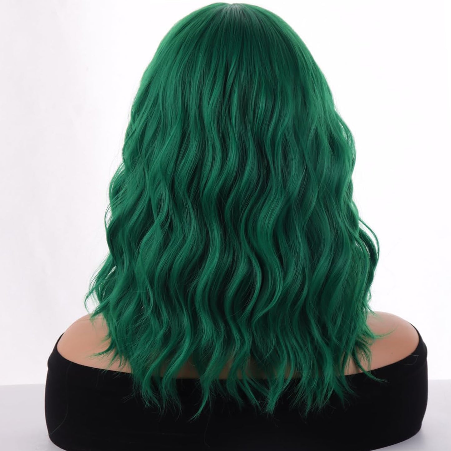 WTHCOS Green Wig Short Bob Wig Short Curly Wavy Wig With Bangs for Women Green Wig Heat Resistant Synthetic Hair Wigs for Daily Use Cosplay Wig With Wig Cap