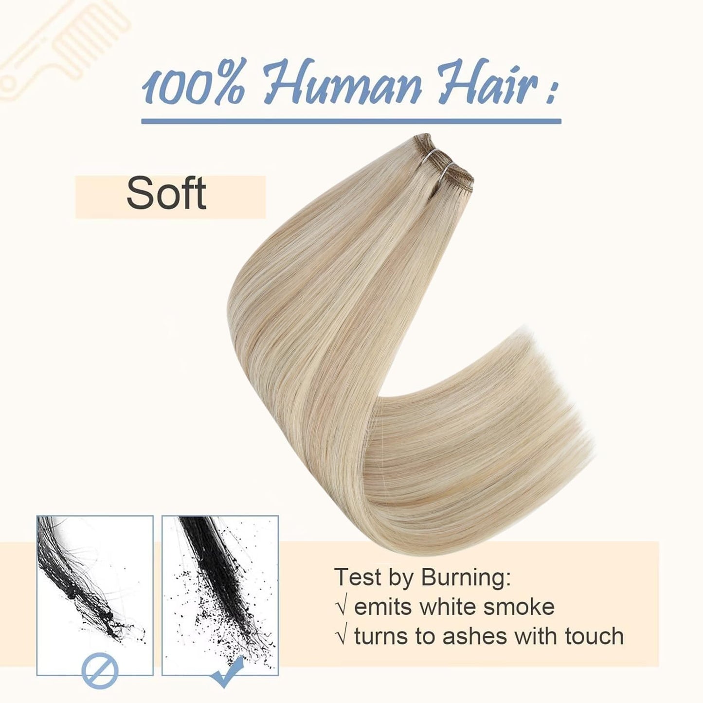 Easyouth Weft Hair Extensions Human Hair Sew in Hair Extensions Remy Hair Weft Ash Blonde Highlight Bleach Blonde Sew in Weft Hair Extensions Bundles 12 Inch 70 Gram