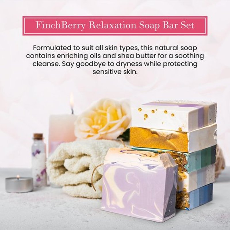 FinchBerry Relaxation Soap Bar Set โ Natural Face & Body Care Collection with Handmade Soaps โ Made with Organic Olive Oil, Coconut Oil, and Shea Butter โ Ideal Gift Pack of 6 (4.5 oz Each)