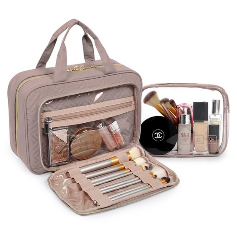 BAGSMART Toiletry Bag Hanging Travel Makeup Organizer with TSA Approved Transparent Cosmetic Bag Makeup Bag for Full Sized Toiletries, Large-Dark Purple