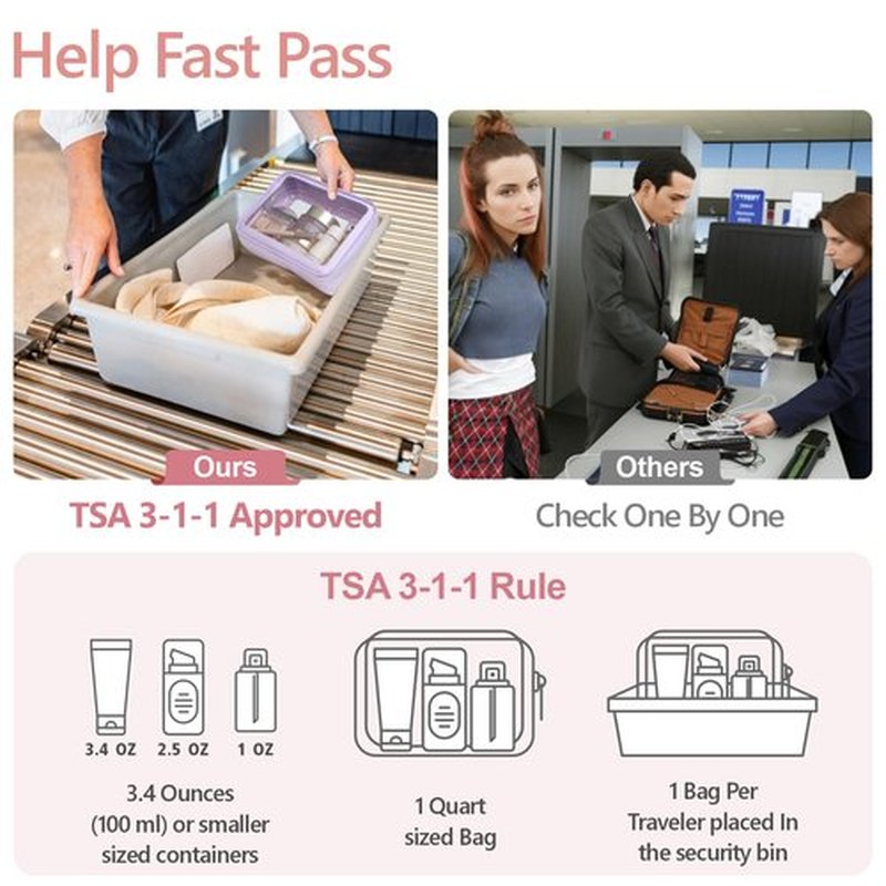 PACKISM TSA Approved Toiletry Bag - Amazing Color-Edged Clear Makeup Bag, 3 Pack in Spacious Space, Reusable Clear Toiletry Bags with Great Value, Purple