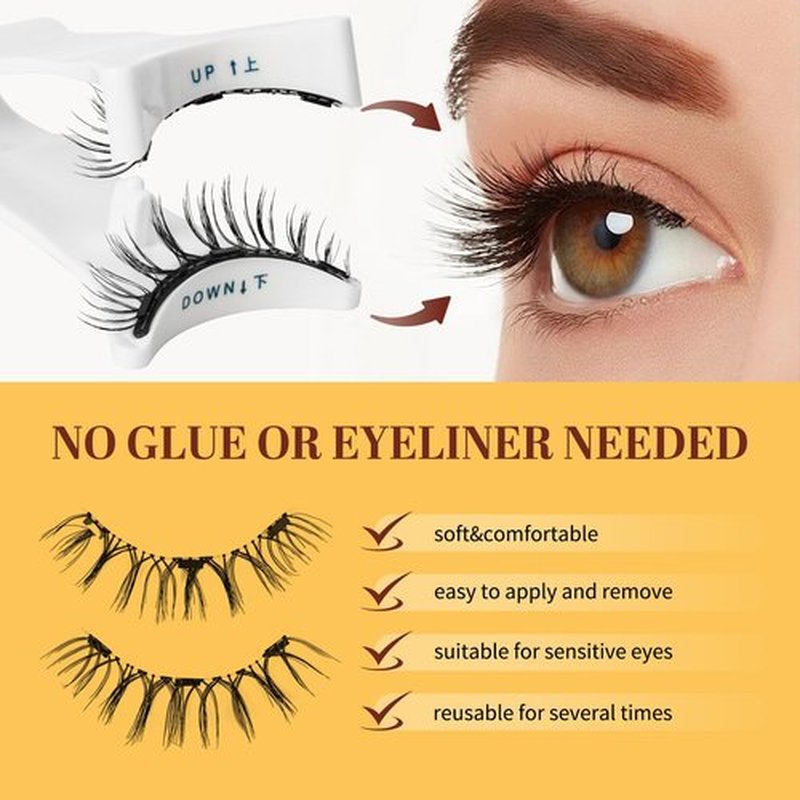 QUEWEL Magnetic Eyelashes, 1 Pair Reusable Magnetic Eyelashes with Applicator, Reusable Magnetic Lashes Kit with Applicator, No Glue Needed Eyelashes Magnetic(Magnetic Lashes-F)