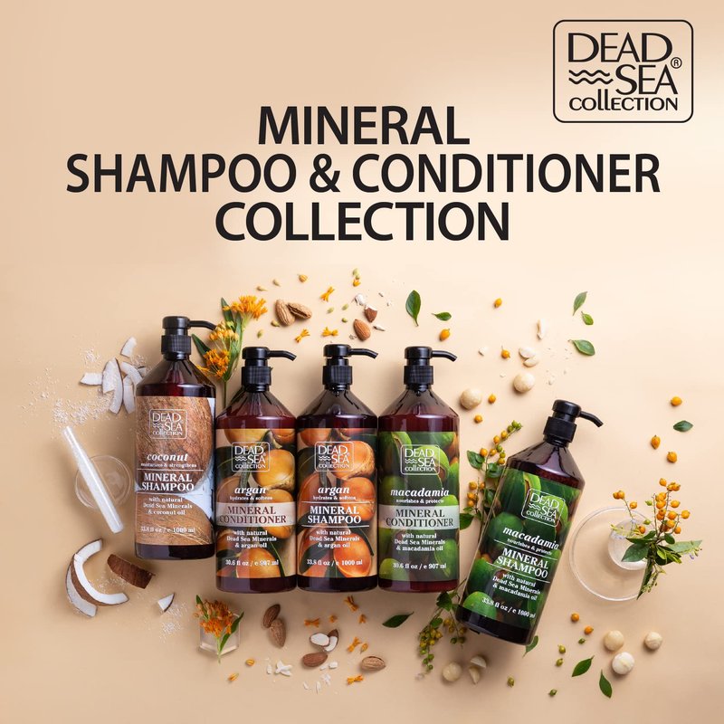 Dead Sea Collection Shampoo and Conditioner Set with Macadamia Oil – Hydrating Softening Hair Products with Dead Sea Minerals for All Hair Types – Set of 2 Bottles (33.8 & 30.6 Fl. Oz.)