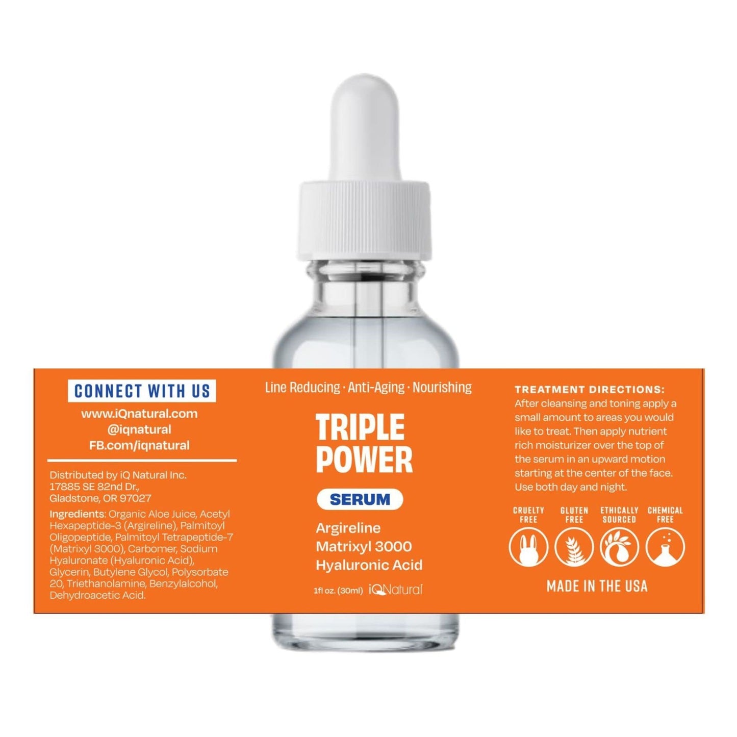 IQ Natural Argireline & Matrixyl 3000 Serum - Anti-Aging Peptide Serum for Face, Hydrating Face Serum for Women and Men, 1oz