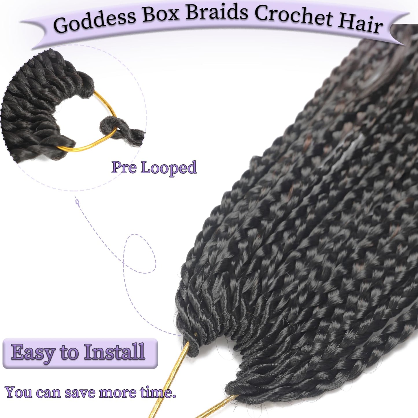 18 Inch Goddess Box Braids Crochet Hair 8 Packs Pre-Looped Box Braids Crochet Hair Boho Box Braids Crochet Hair Pre Looped Crochet Braids for Black Women (18 Inch,1B/4/30)