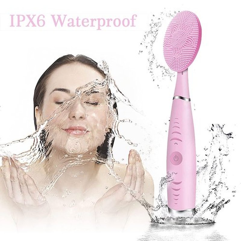 Sonic Facial Cleansing Brush, Lyrzzey Portable Handled Face Cleansing Brush with 5 Adjustable Speeds Vibrating Rechargeable Face Cleansing Brush for Deep Cleaning Gentle Exfoliating Massaging(Pink)