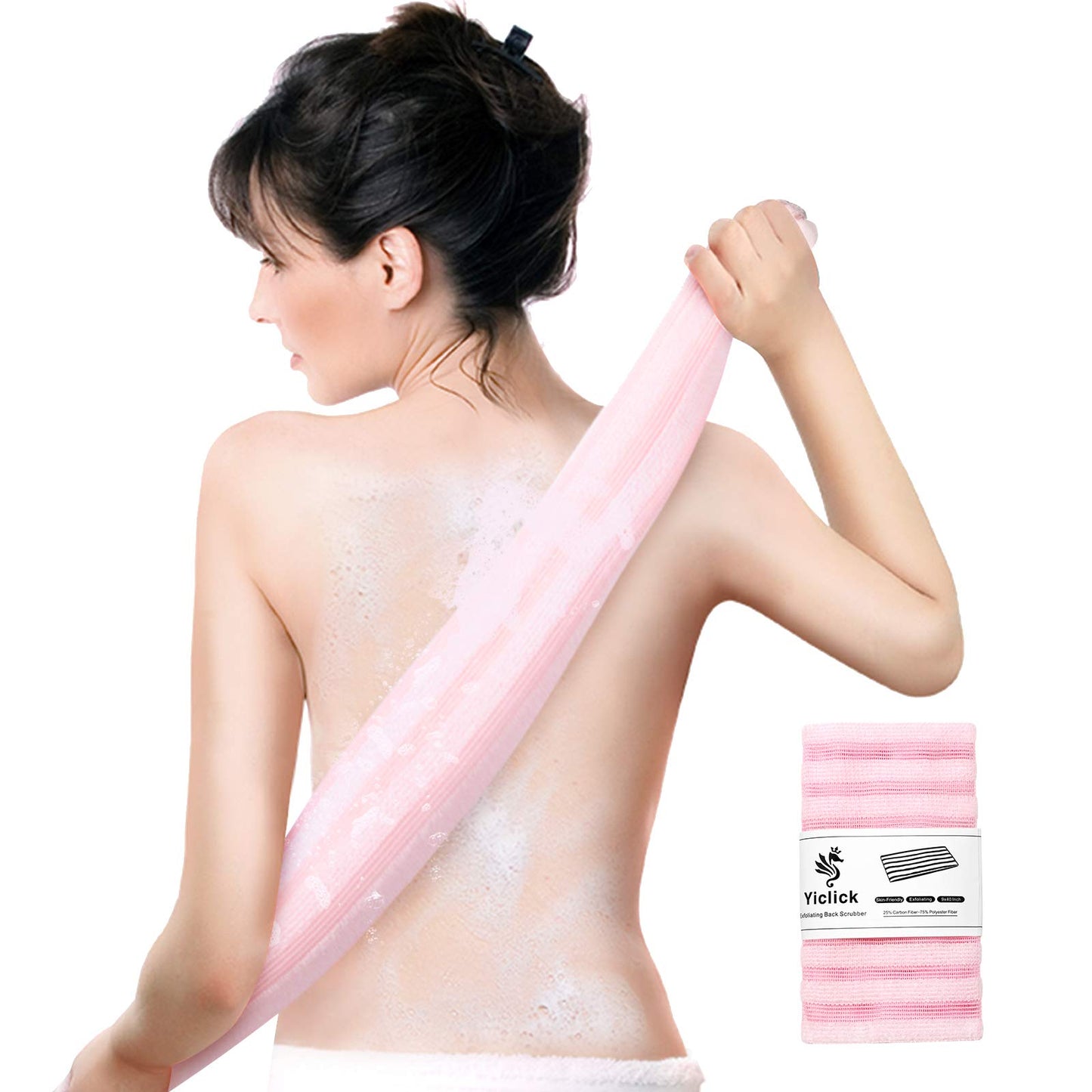 Yiclick Exfoliating Body Scrubber, Back Scrubber for Shower Bath, Japanese Scrub Wash Cloth, Exfoliating Washcloth Towel for Men Women, Body Exfoliator Loofah Luffa Sponge Net Rag Back Washer (Pink)
