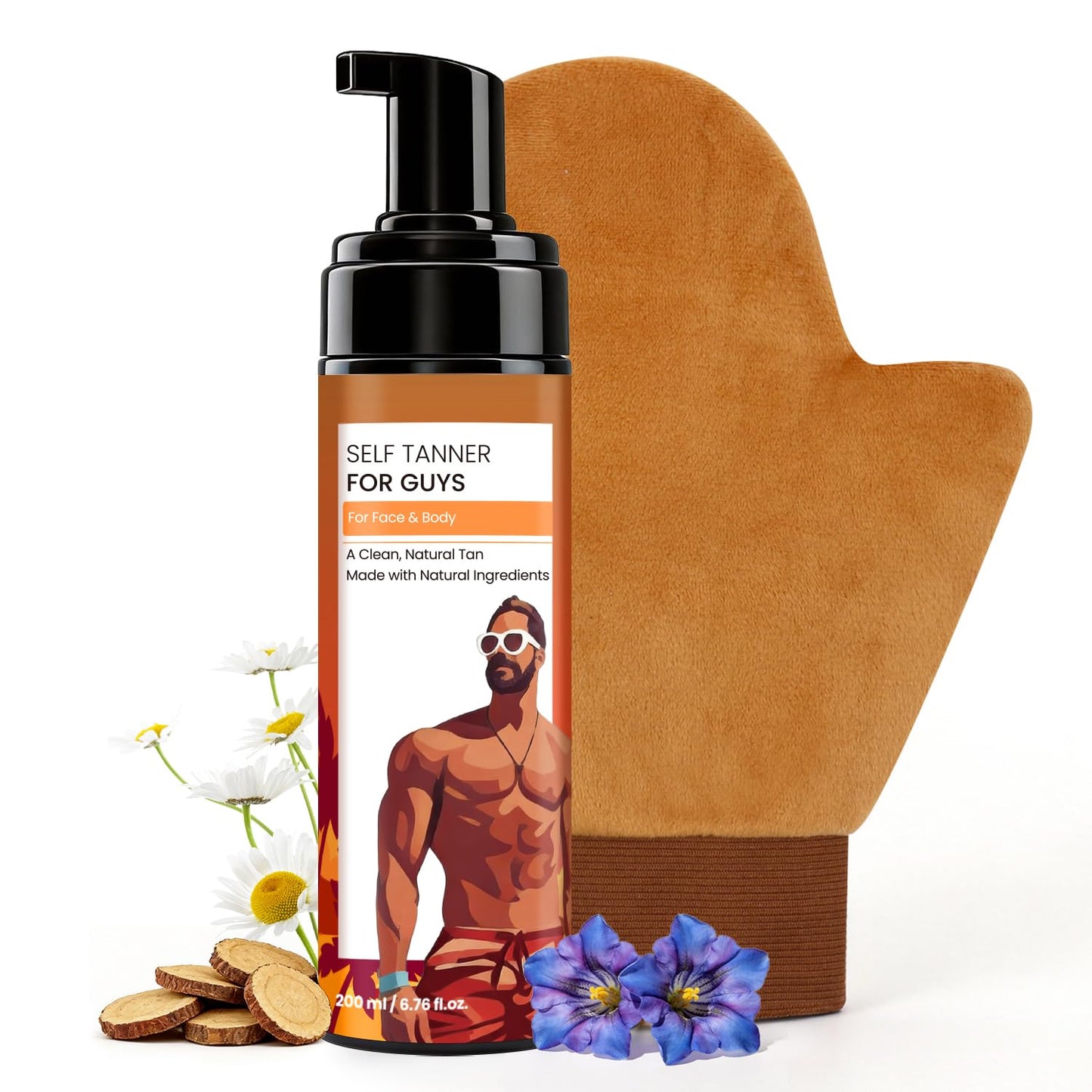MythosFlow Self Tanner for Men Self Tanning Mousse with Mitt, Fast-Drying Sunless Tanner Foam for Face and Body, Natural Medium Bronze Quick Tan, Lightweight, Smooth Fade, 6.76 Fl Oz