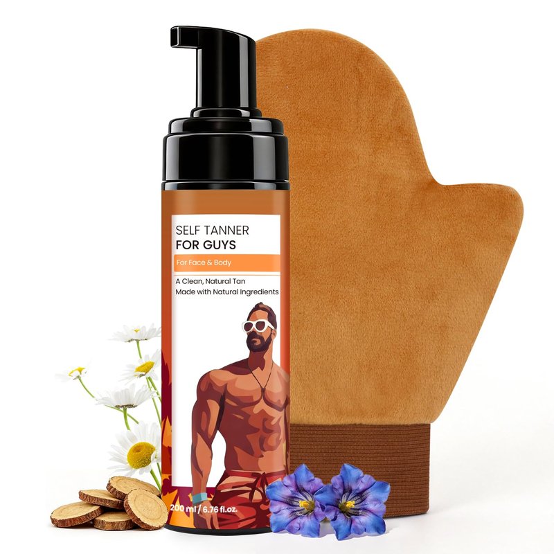 MythosFlow Self Tanner for Men Self Tanning Mousse with Mitt, Fast-Drying Sunless Tanner Foam for Face and Body, Natural Medium Bronze Quick Tan, Lightweight, Smooth Fade, 6.76 Fl Oz