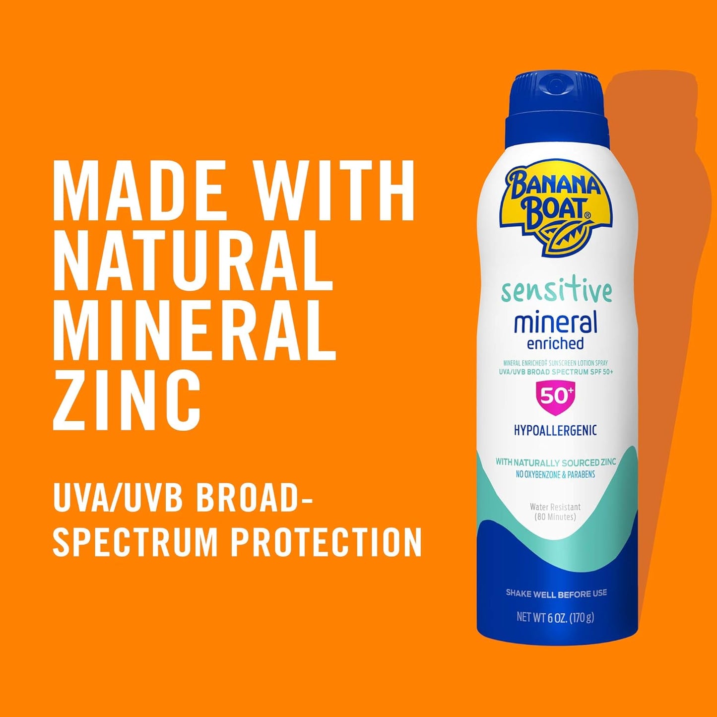 Banana Boat Sensitive 100% Mineral Sunscreen Lotion SPF 50 Twin Pack | Body Sunscreen, Sensitive Skin Sunblock, Oxybenzone Free Sunscreen, Banana Boat Mineral Sunscreen SPF 50, 6oz each