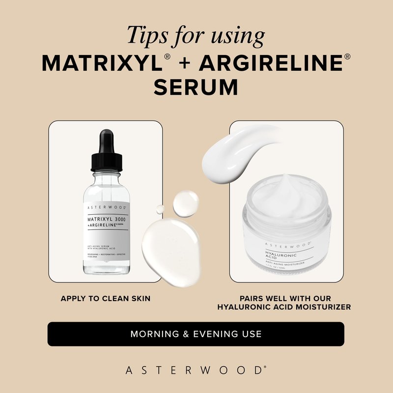 Asterwood Matrixyl 3000 + Argireline Serum for Face - Multi Peptide Serum with Hyaluronic Acid - Anti-Aging, Wrinkle Reducing, Collagen Boosting - Fragrance-Free - 8 Fl Oz