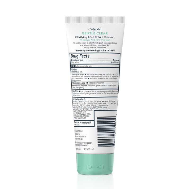 Cetaphil Acne Face Wash, Gentle Clear Clarifying Acne Cream Cleanser with 2% Salicylic Acid, Deep Cleans & Treats Acne Prone Skin, Skin Care for Sensitive Skin, 4.2oz