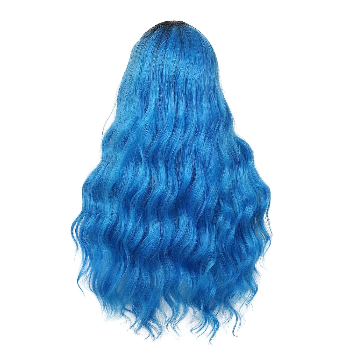 Kaneles Blue Wigs for Women Ombre Long Blue Fluffy Curly Wavy Colorful Wigs for Daily Party Cosplay