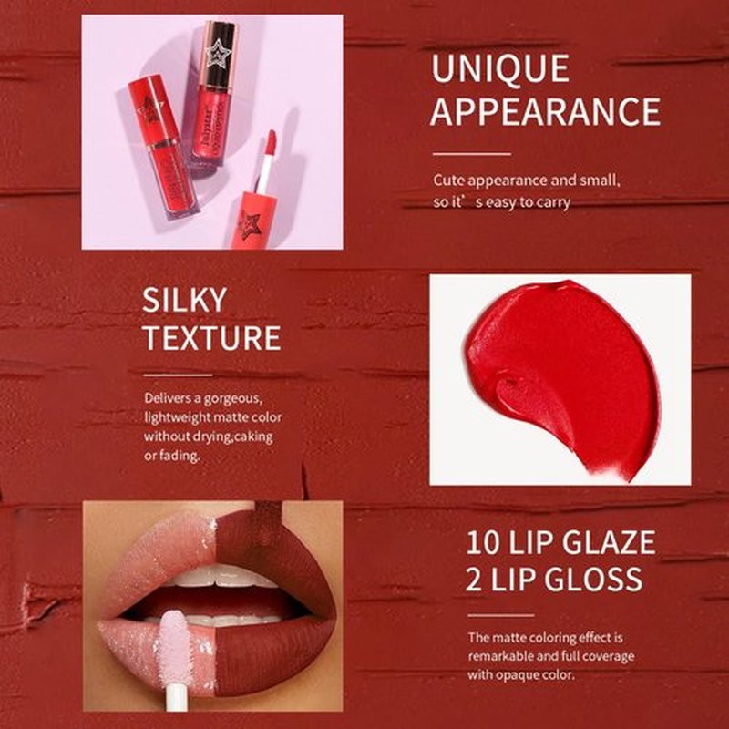 EnMart 6 Colors Velvet Matte Liquid Lipstick Set, Lip Glaze, High Pigmented Longwear Non-Stick Cup Not Fade Lip Gloss, Clear Lip Plumping Gloss, Lip Stain Set for Girls Women Waterproof Makeup (B)