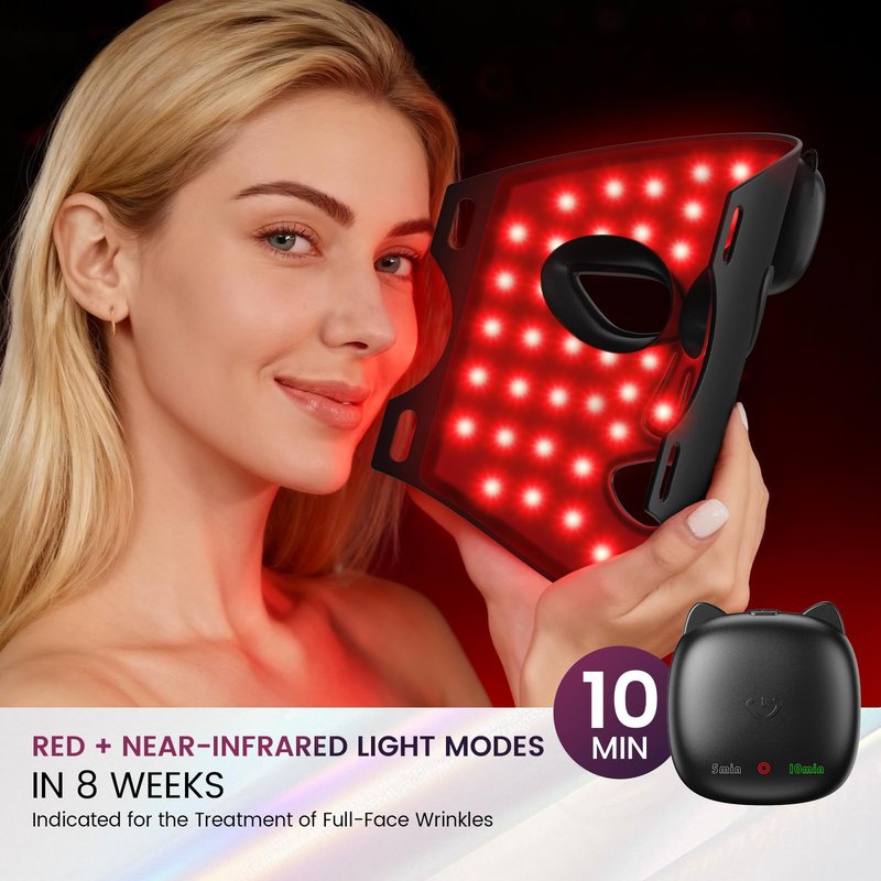 FDA Cleared Red Light Therapy Mask for Face, RB-008J LED Light Therapy Mask with Infrared/Blue/Red+Blue Modes for Wrinkles & Mild to Moderate Acne, Home-Use LED Face Mask