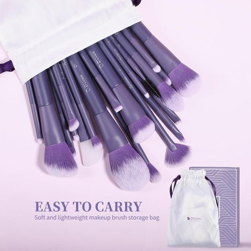 DUcare Makeup Brushes Professional 20Pcs Purple Makeup Brush set with Silicone Face Mask Brush Kabuki Foundation Blending Powder Blush Concealers Eyeshadows Brushes