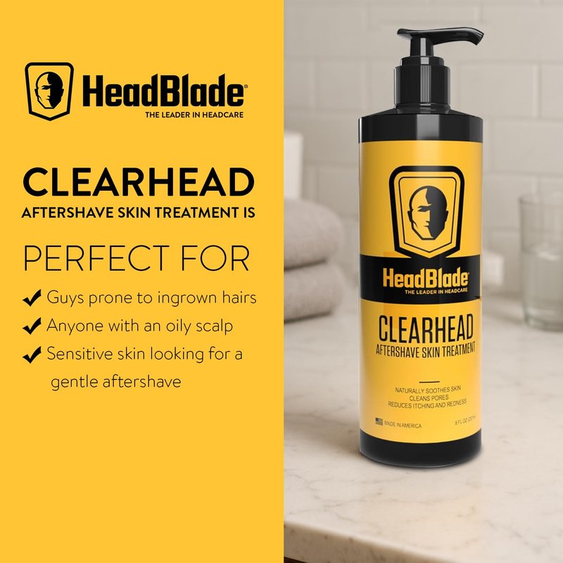 HeadBlade ClearHead Men's Refreshing Post Shaving Aftershave Lotion Help prevent Ingrown Hair & Irritation - 8 oz with Pump