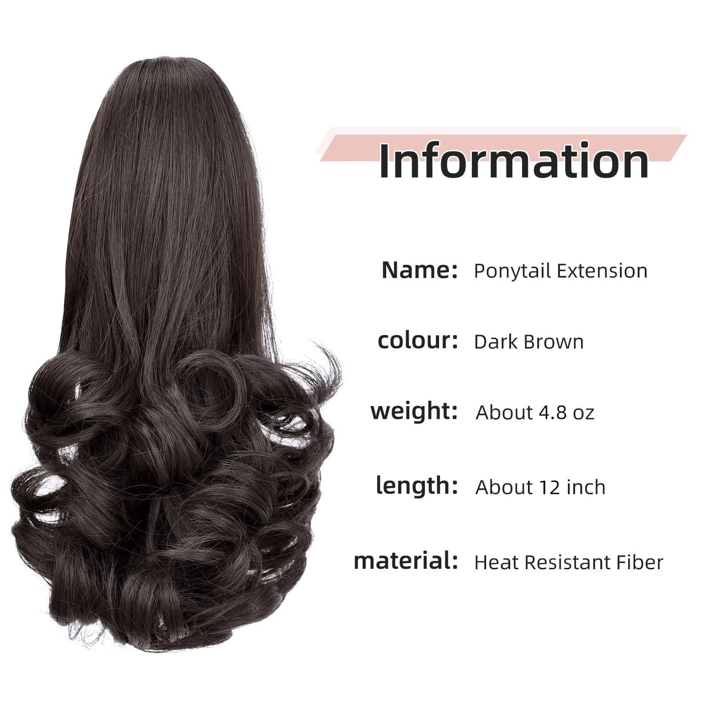 HEWEICSY Ponytail Extension,12" Claw Hair Extensions Short Curly Ponytail Clip in Ponytail Hair Extension Natural Looking Synthetic Hairpiece for Women(Darkest Brown)