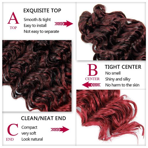 GoGo Curl Crochet hair 18inch Beach Curl Bohemian Crochet Hair Braids Ombre Red Deep Wave Braiding hair Extensions (5Packs,1B/BUG)