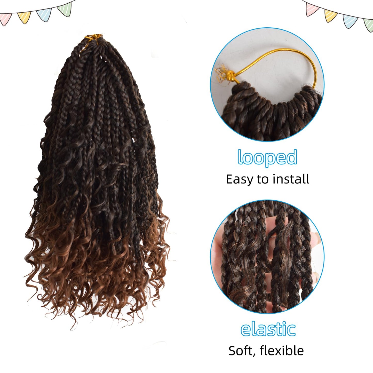 SHDanrtsey 15 Inch Goddess Bohemian Box Braids Crochet Hair 128 Strands Curly Ends 8 Packs Synthetic Braiding Hair Extensions for Black Women(1B/30)