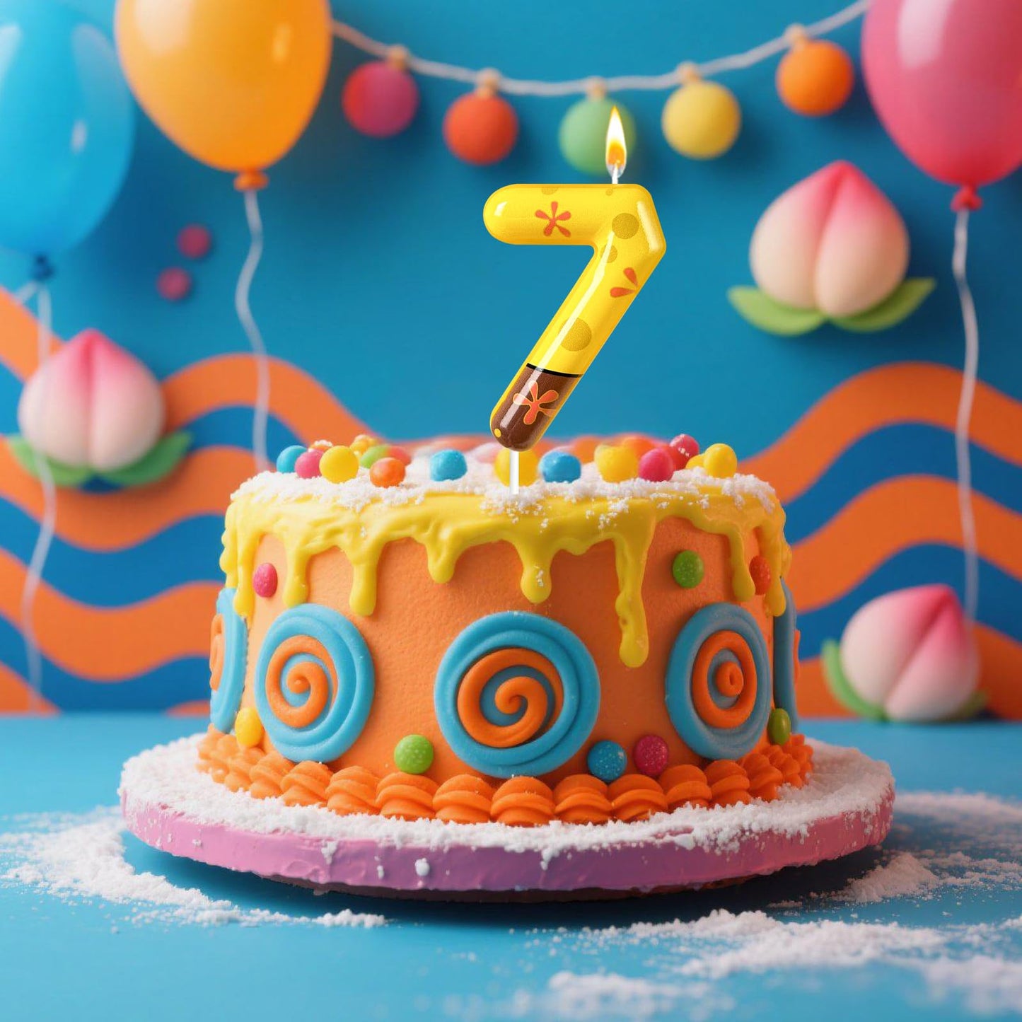 NHJINX Number 7 Birthday Candle, 7th Birthday Cake Decoration, Playful Yellow and Polka Dot Print, Suitable for Ocean Cartoon Theme Party Supplies and Celebration Decorations(Yellow 7)