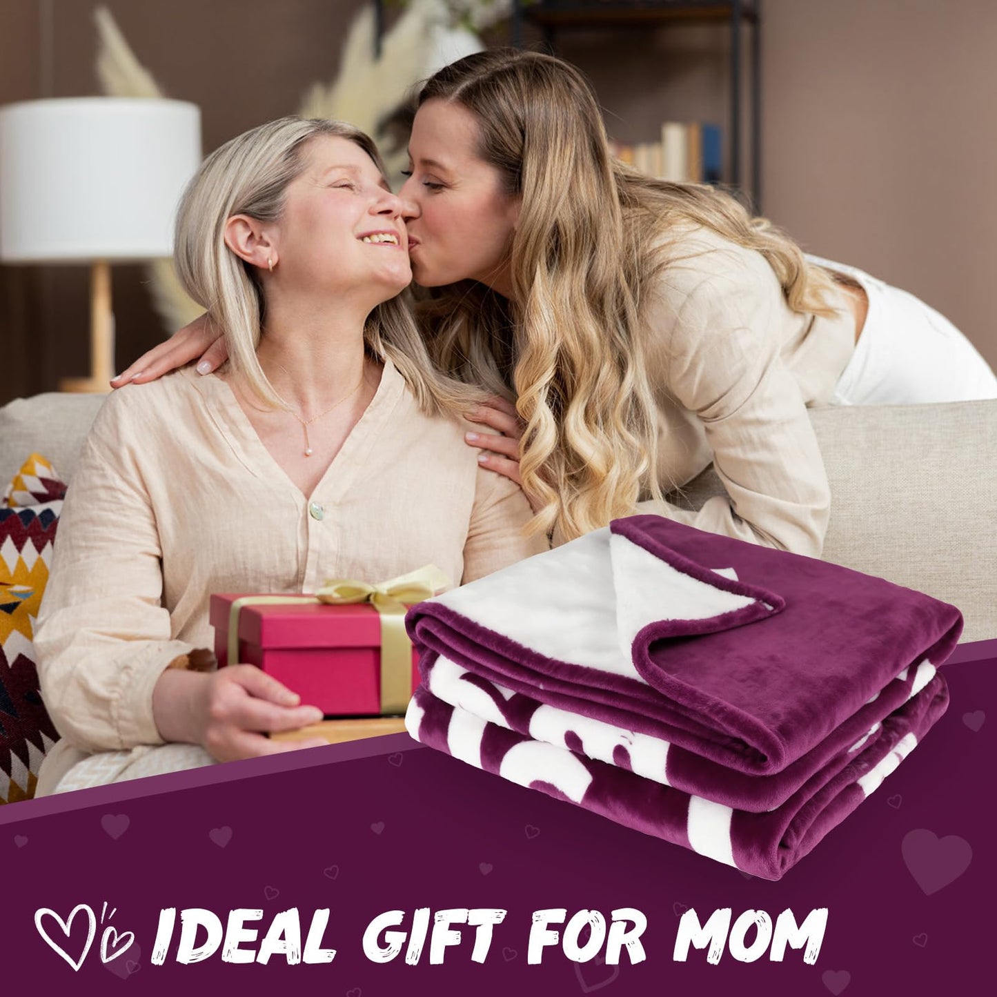 Gifts for Mom - Mom Gifts for Mother's Day Birthday Christmas - Love Mom's Blanket Soft Flannel Throw Blanket 60x50'' (Plum Purple)