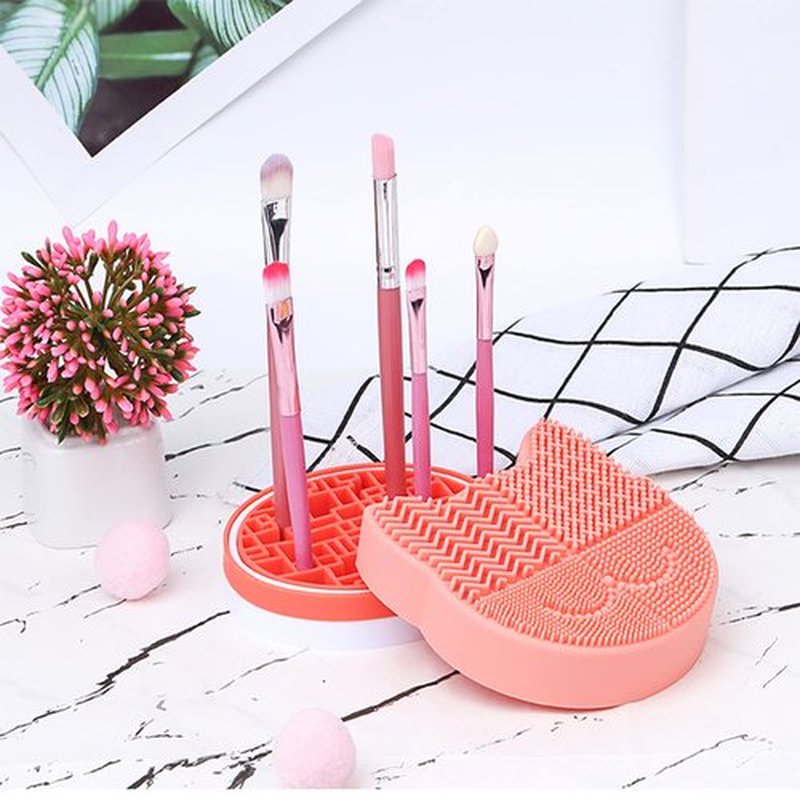 Silicon Makeup Brush Cleaner Mat with Brush Drying Holder Brush Cleaner Mat Portable Cat Shaped Cosmetic Brush Cleaner Pad cleaning mat manual make up brush cleaner cleanser machine(New Grass Green)